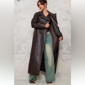 Brown faux leather trench coat🤎  #fauxleather #trenchcoat